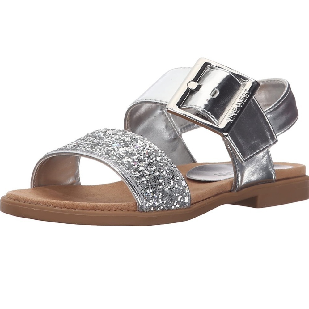 Nine West Celeste silver glitter buckle sandals